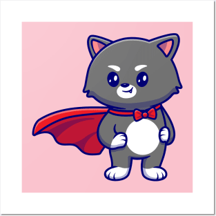 Cute Cat Superhero Cartoon Posters and Art